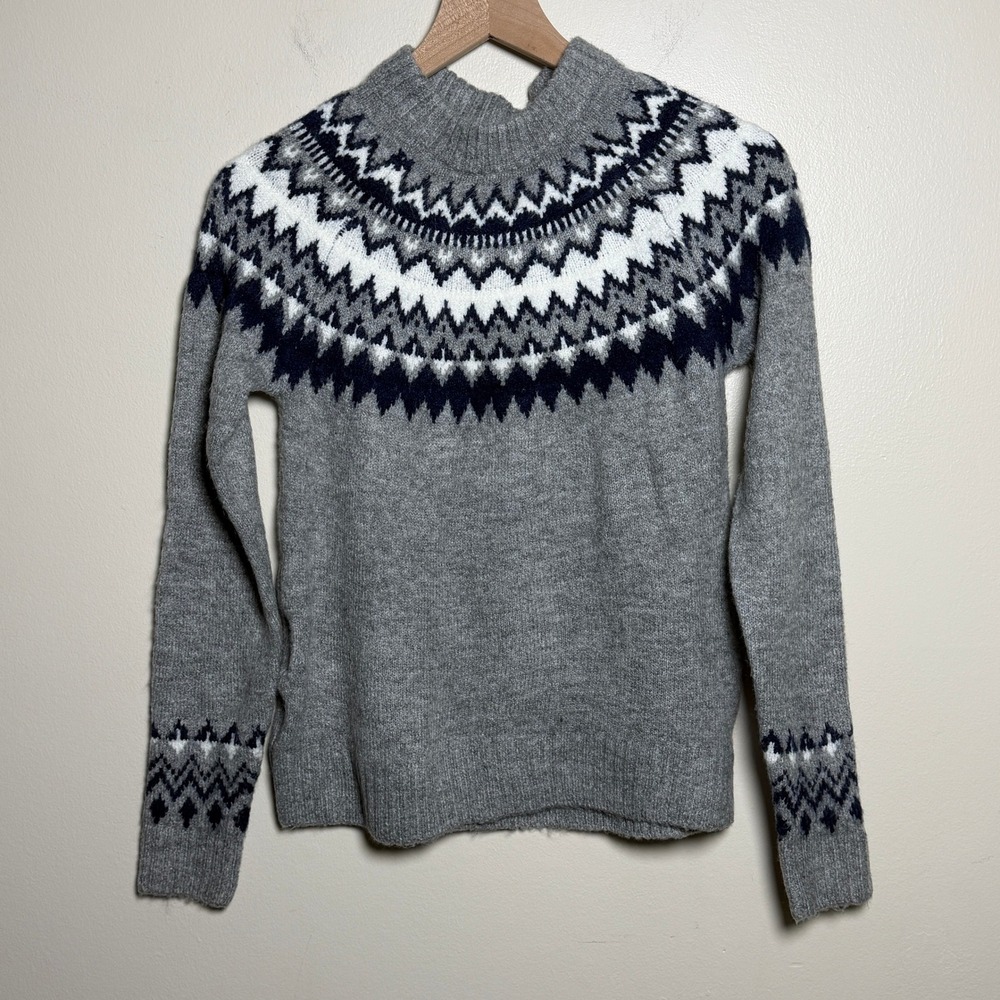 Esmara Women Sweater S Gray Fair Isle Mock Neck Long Sleeve Knit Pullover Nordic